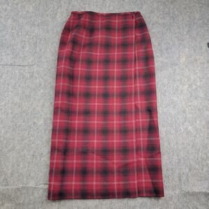 Liz Claiborne Y2K 100% Wool Plaid Maxi Wrap Skirt Size 8 Petite Red Academia